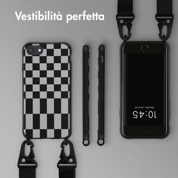 Selencia Coque design en silicone avec cordon amovible Apple iPhone SE (2022 / 2020) / 8 / 7 - Irregular Check Black