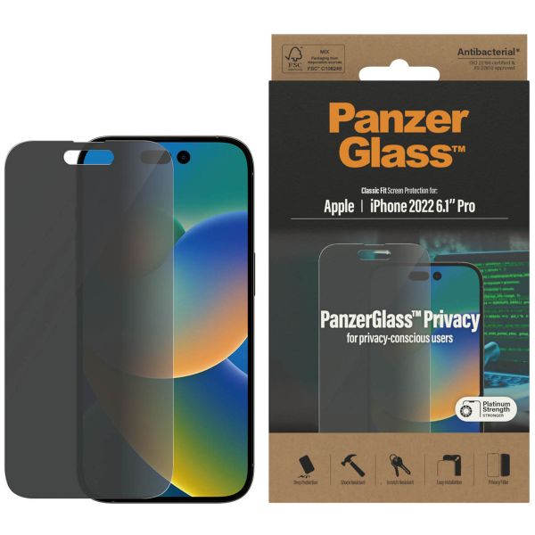 PanzerGlass Protection d'écran Privacy en verre trempé Case Friendly Anti-Bacterial Apple iPhone 14 Pro