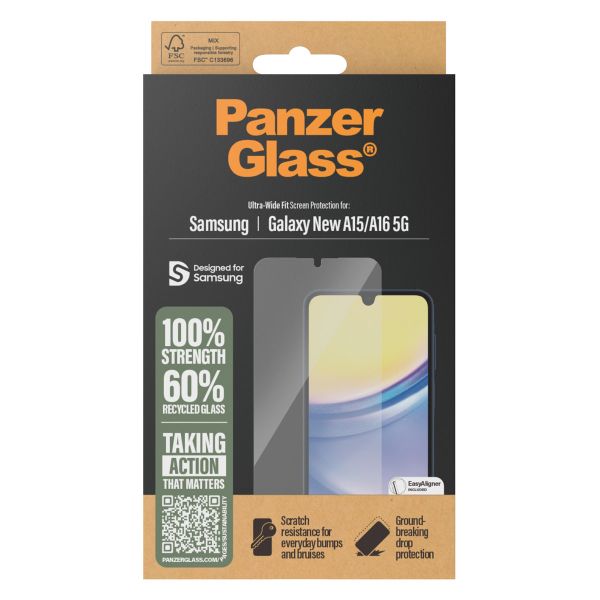 PanzerGlass Protection d'écran Ultra-Wide Fit Anti-bactérienne Samsung Galaxy A16 (5G/4G)