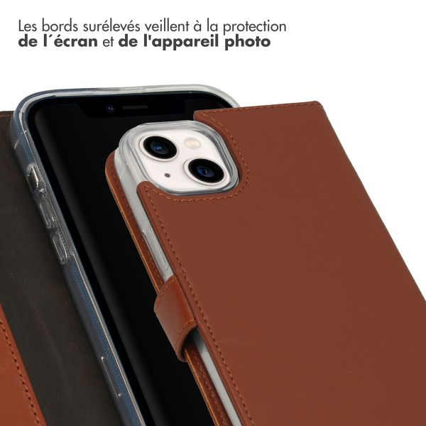 Selencia Étui portefeuille en cuir véritable Apple iPhone 14 Plus - Marron clair