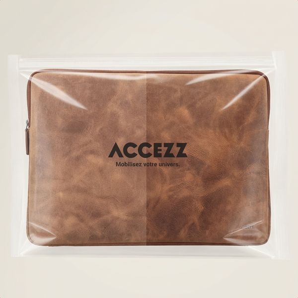 Accezz Pochette ordinateur Leather avec fermeture éclair 15-16 pouces - Cognac
