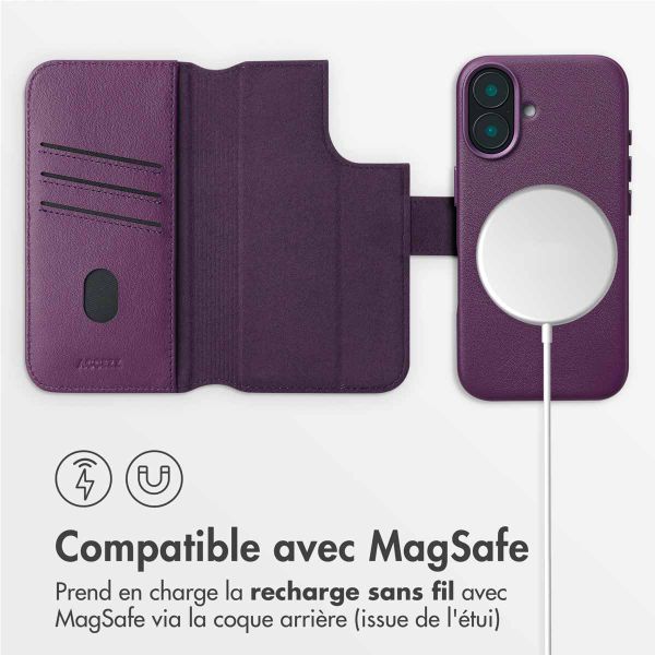 Accezz Étui de télephone portefeuille en cuir 2-en-1 avec MagSafe Apple iPhone 16 - Heath Purple
