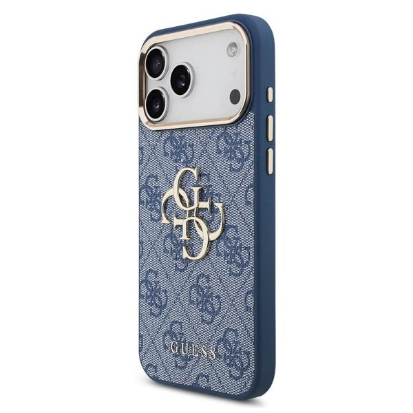 Guess Coque 4G Metal Logo Backcover Apple iPhone 17 Pro - Gold Edge - Blue