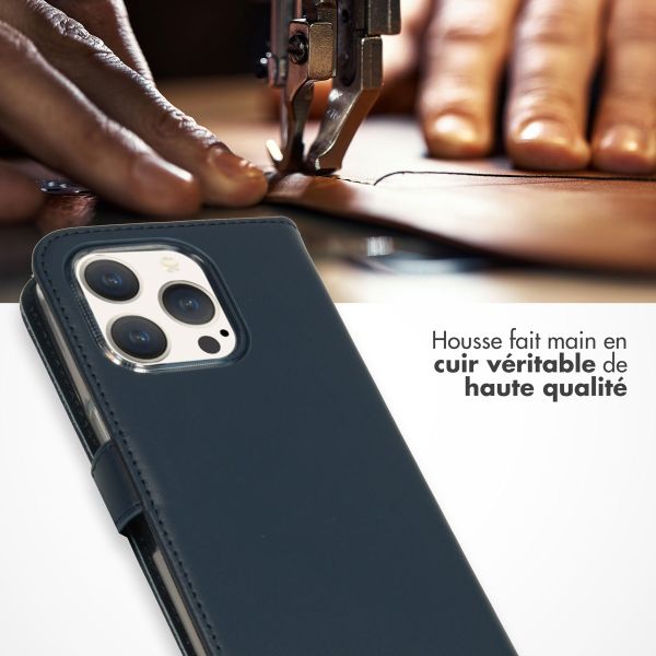 Selencia Étui portefeuille en cuir véritable Apple iPhone 15 Pro - Bleu