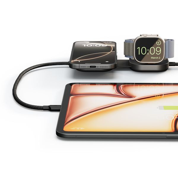 Zens Câble USB-C Pro 3 avec chargeur sans fil pour téléphone / earbuds / Apple Watch - MagSafe et Qi2 - Noir