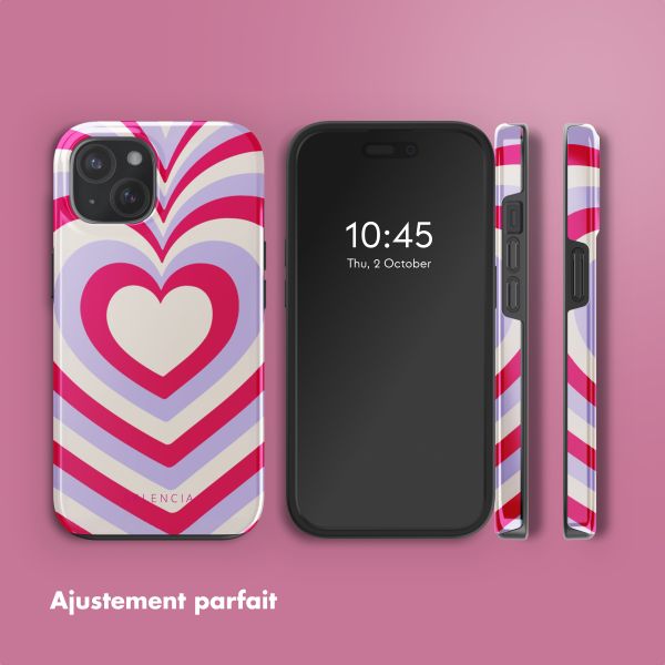 Selencia Coque arrière Vivid Tough avec MagSafe iPhone 15 - Double Hearts Rubine Red Lilac