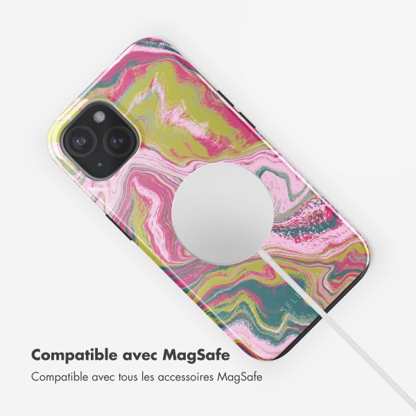 Selencia Coque arrière Vivid Tough avec MagSafe iPhone 15 - Marble Pink