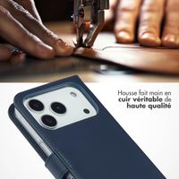 Selencia Étui portefeuille en cuir véritable Apple iPhone 17 Pro - Blauw