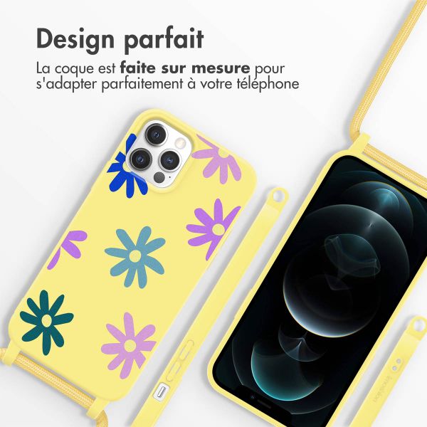 imoshion Coque design en silicone avec cordon Apple iPhone 12 (Pro) - Yellow Flower Distance