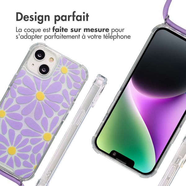 imoshion Coque Design avec cordon Apple iPhone 14 - Tropical Violet Flowers Connect