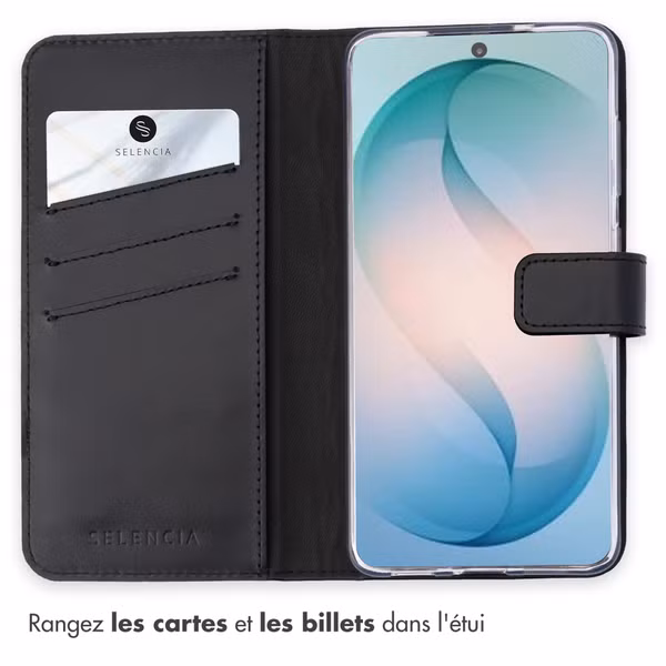 Selencia Étui portefeuille en cuir véritable Samsung Galaxy S26 Ultra - Noir