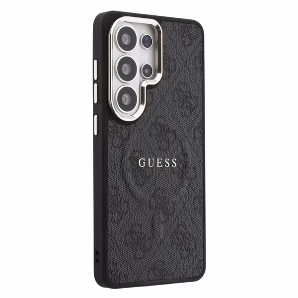 Guess Coque arrière en cuir 4G avec MagSafe Samsung Galaxy S26 Ultra - Gold Edge - Black
