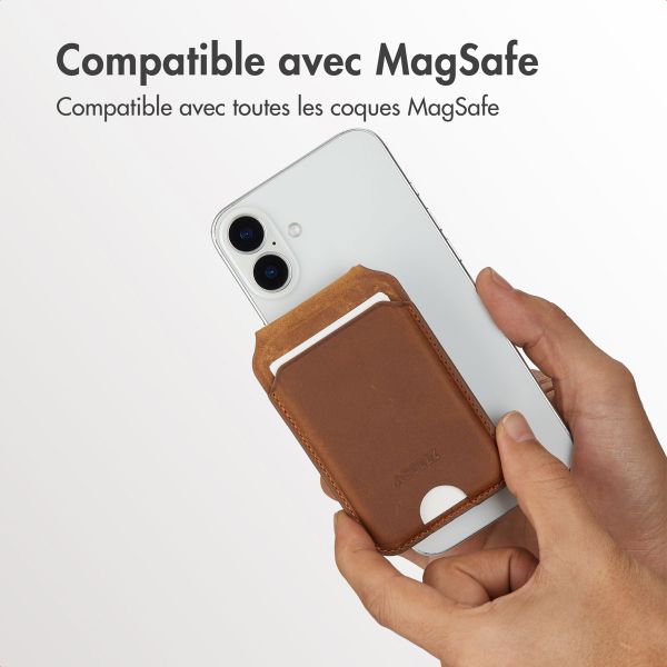 Accezz Porte-cartes MagSafe en cuir vintage avec support - Tobacco Cognac