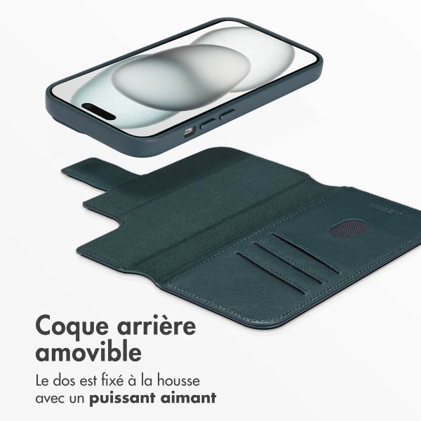 Accezz Étui de téléphone portefeuille en cuir 2-en-1 avec MagSafe Apple iPhone 15 - Cedar Green
