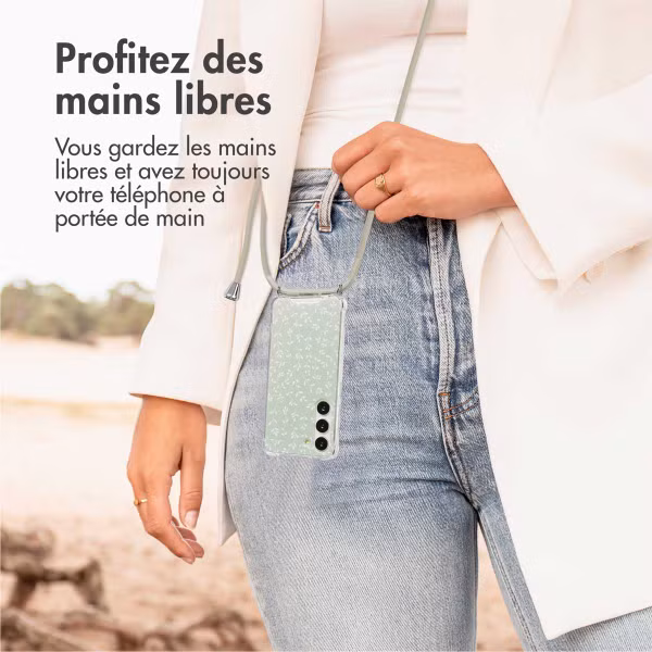 imoshion Coque Design avec cordon Samsung Galaxy S23 - Smoke Green Flowers