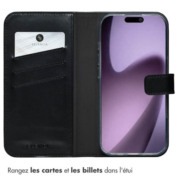 Selencia Étui portefeuille en cuir véritable Apple iPhone 17 - Noir