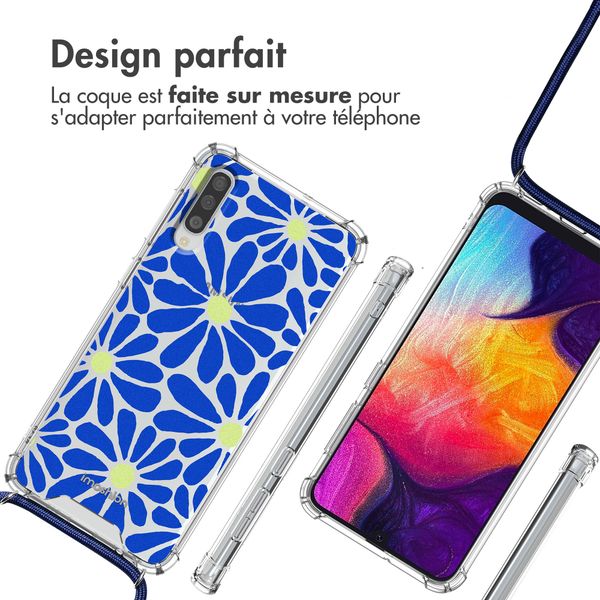 imoshion Coque Design avec cordon Samsung Galaxy A50 - Cobalt Blue Flowers Connect