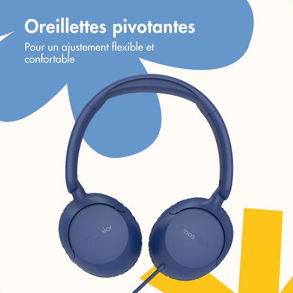imoshion Casque filaires pour enfants - Câble AUX - Limiteur de décibels - Denim Blue