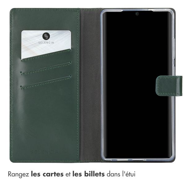 Selencia Étui portefeuille en cuir véritable Samsung Galaxy S25 Ultra - Vert