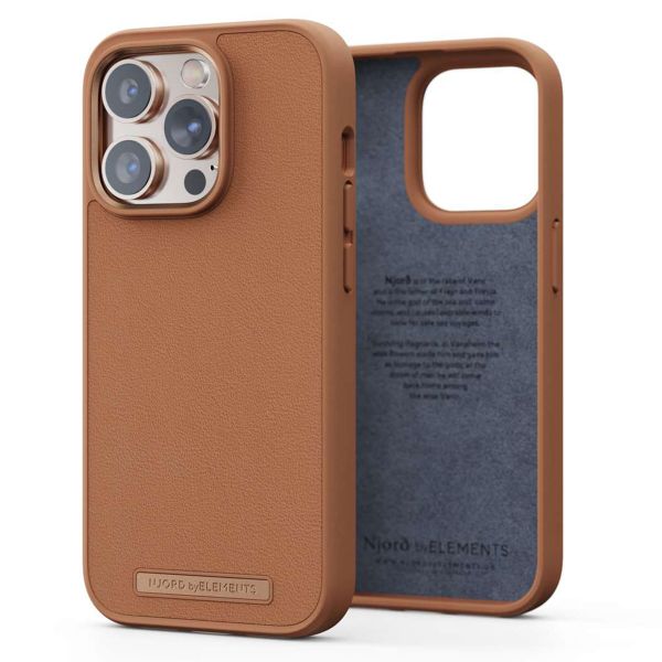 Njorð Collections Coque en cuir véritable iPhone 14 Pro - Cognac