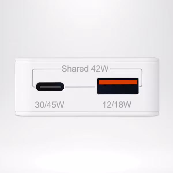 Accezz Chargeur GaN Ultra Slim - USB-C + USB-A - 45 W - Blanc