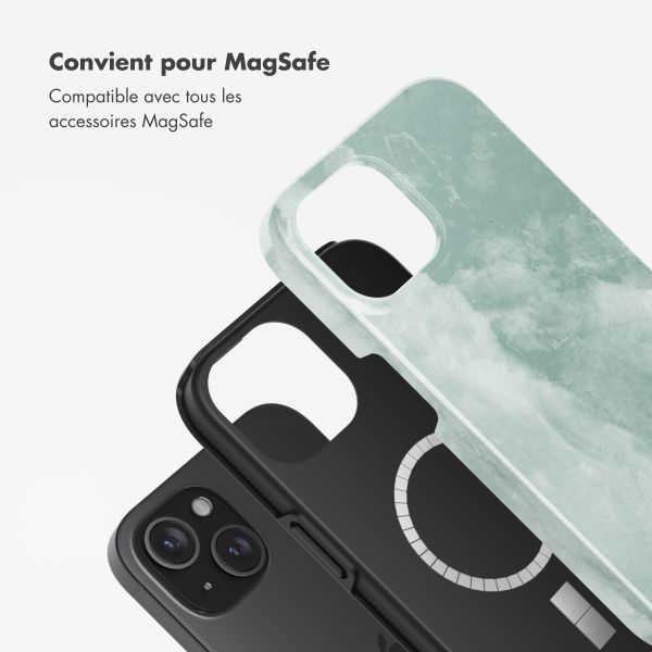 Selencia Coque arrière Vivid Tough avec MagSafe iPhone 15 - Marble Grayed Jade