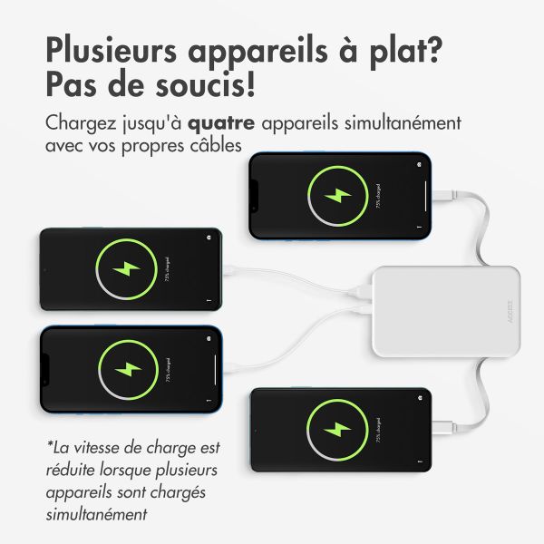 Accezz Powerbank 10 000 mAh avec câbles intégrés - Blanc