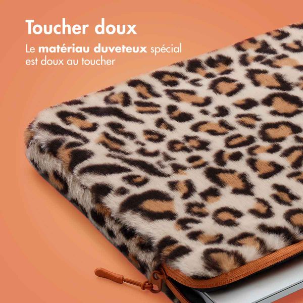 imoshion Pochette ordinateur Fluffy 13-14 pouces - Leopard Orange