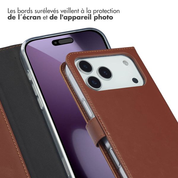 Selencia Étui portefeuille en cuir véritable Apple iPhone 17 Pro Max - Lichtbruin