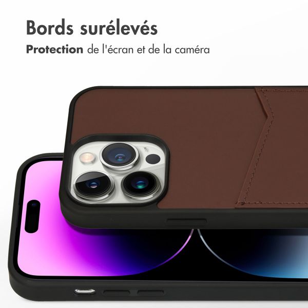 Accezz Coque en cuir de qualité supérieure avec fentes pour cartes Apple iPhone 14 Pro Max - Marron