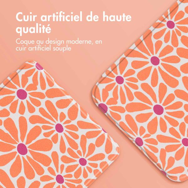 imoshion Design Slim Hard Sleepcover avec support Kobo Libra Colour - Orange Flowers Connect