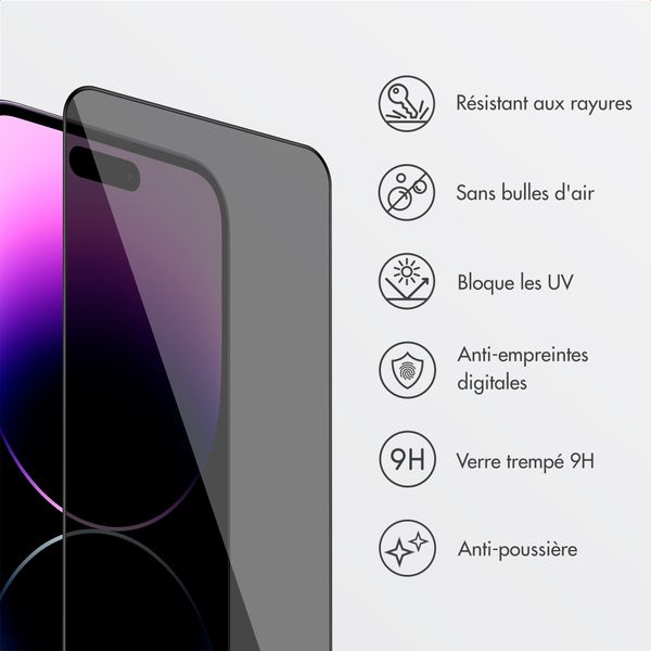 Accezz Protection d’écran en verre trempé avec filtre de confidentialité + Applicateur Apple iPhone 13 / 13 Pro / 14 / 16e
