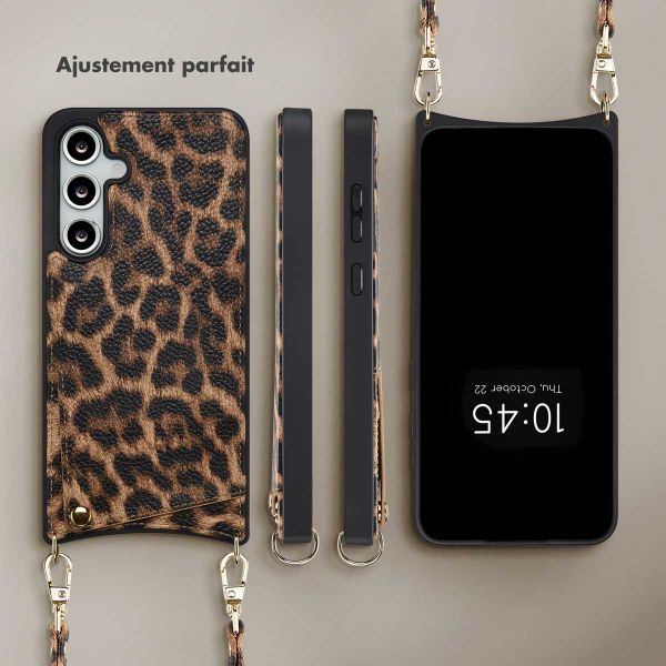 Selencia Coque de télephone Nova avec cordon et porte-cartes Samsung Galaxy S24 FE - Leopard