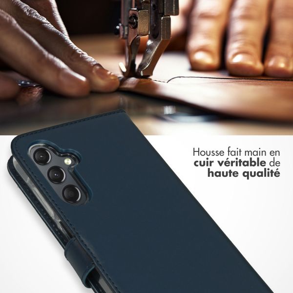 Selencia Étui portefeuille en cuir véritable Samsung Galaxy A25 (5G) - Bleu