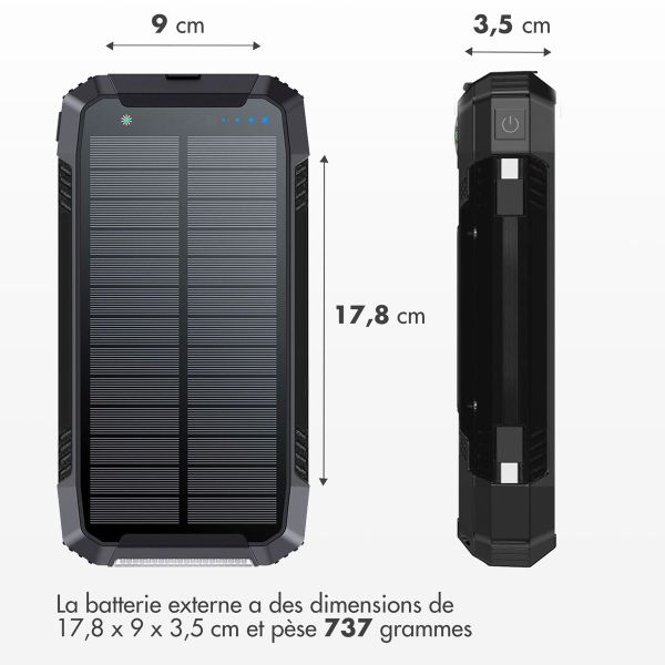 imoshion Solar Powerbank - Batterie externe sans fil avec panneau solaire - Charge rapide et fourniture d'énergie - 30 000 mAh - Noir