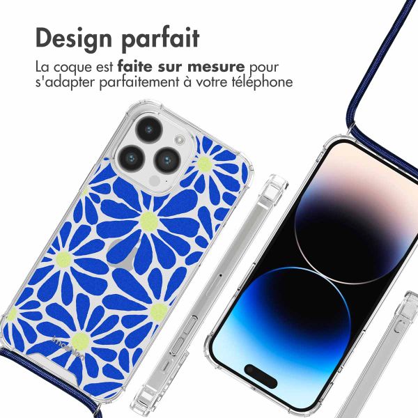 imoshion Coque Design avec cordon Apple iPhone 14 Pro - Cobalt Blue Flowers Connect