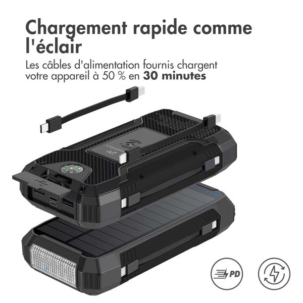 imoshion Solar Powerbank - Batterie externe sans fil alimentée par l'énergie solaire - Charge rapide et fourniture d'énergie - 30 000 mAh - Noir