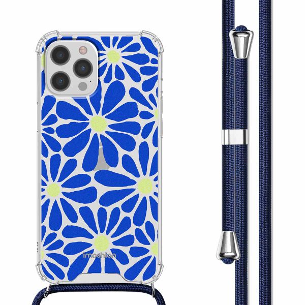 imoshion Coque Design avec cordon iPhone 12 (Pro) - Cobalt Blue Flowers Connect