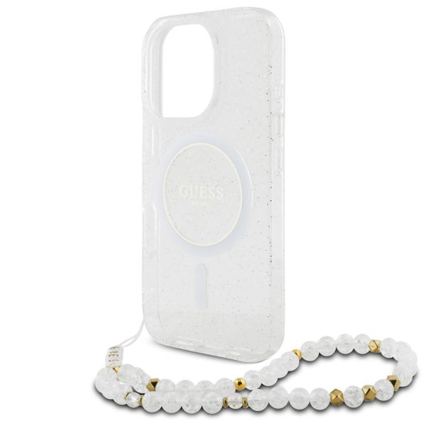 Guess MagSafe IML Glitter Case avec beads strap iPhone 16 Pro Max - Transparent