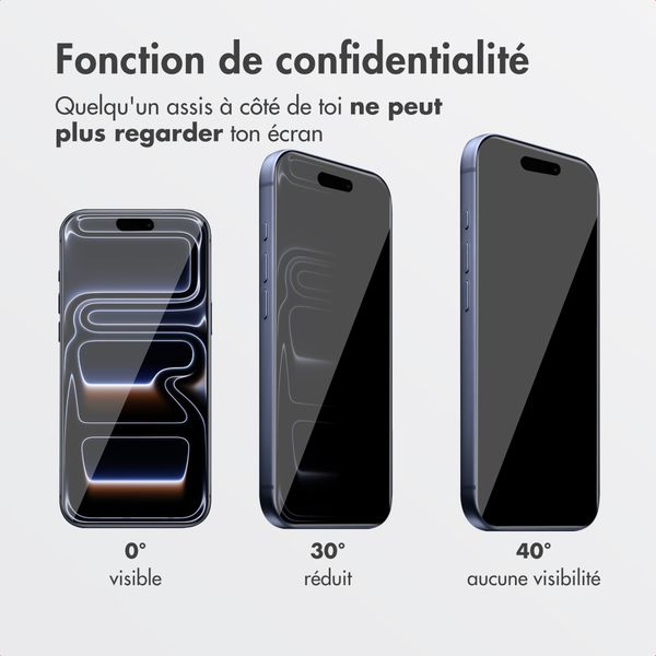 Accezz Protection d’écran en verre trempé avec filtre de confidentialité + Applicateur Apple iPhone 17 Pro