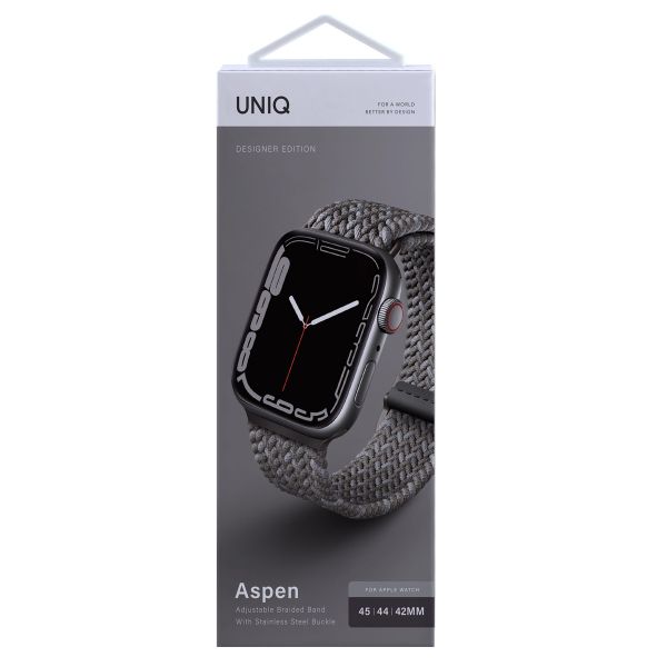 Uniq Bracelet tressé Aspen Designer Edition Apple Watch Series 1 t/m 11 / SE / Ultra (44/45/46/49 mm) - Pebble Grey