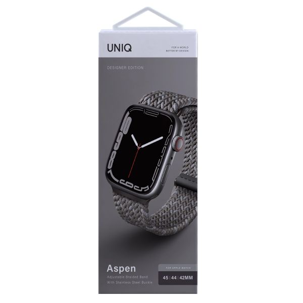 Uniq Bracelet tressé Aspen Designer Edition Apple Watch Series 1 á 10 / SE / Ultra (2) (44/45/46/49 mm) - Gris Galet