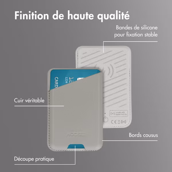 Accezz Porte-cartes en cuir magnétique - Compatible avec Apple Find My - Light Grey