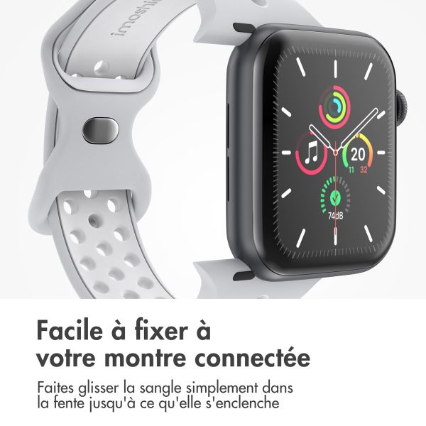 imoshion Bracelet sport⁺ Apple Watch Series 1 á 9 / SE (38/40/41 mm) | Series 10 / 11 (42 mm) - Taille M/L - Pure Platinum & White