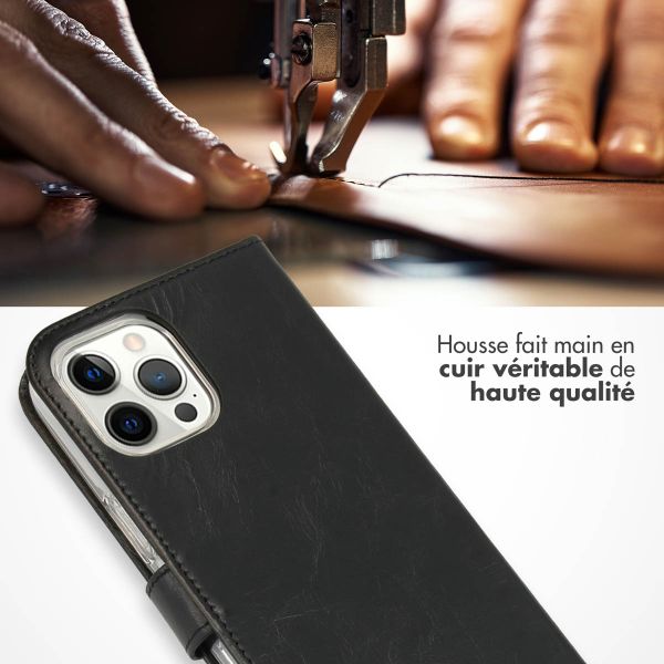 Selencia Étui portefeuille en cuir véritable Apple iPhone 12 Pro Max - Noir