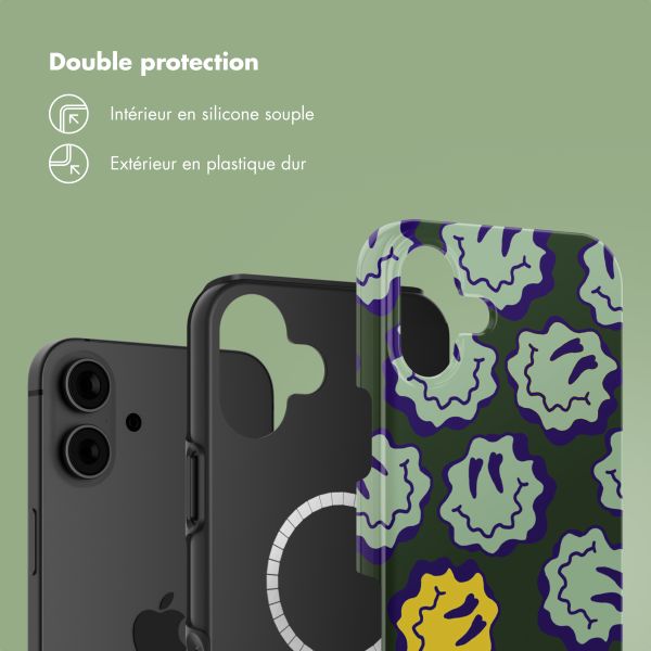 Selencia Coque arrière Vivid avec MagSafe Apple iPhone 16 - Wavy Smiley Green