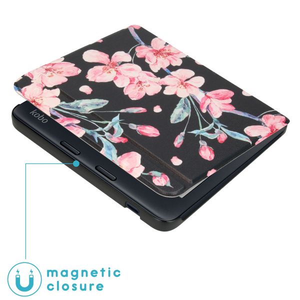 imoshion Design Slim Hard Sleepcover avec support Kobo Libra 2 / Tolino Vision 6 - Blossom Watercolor Black