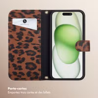 Selencia Étui de télephone portefeuille imprimé léopard Sabi Apple iPhone 15 - Mocha Brown