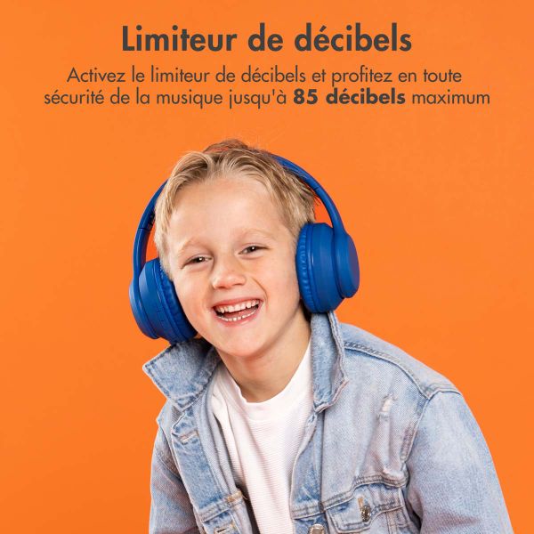 imoshion Casque sans fil pour enfants LED Light - Limiteur de décibels - Avec câble AUX - Cobalt Blue