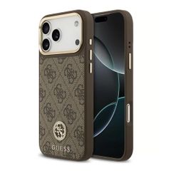 Guess Coque arrière en cuir avec logo Strass classique et MagSafe Apple iPhone 17 Pro - Marron